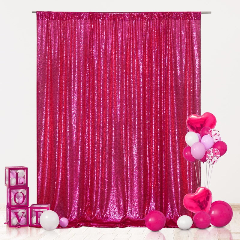 Eternal Beauty Hot Pink Sequin Backdrop, 5x7 Ft Glitter Background Curtains for Valentines Shimmer Photography Party Wedding Birthday Back Drop Decor - Image 2